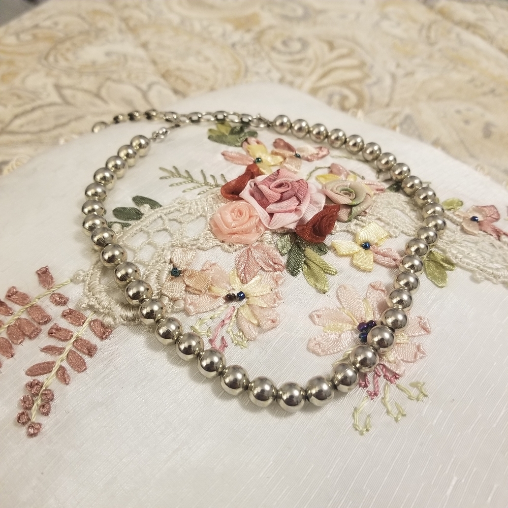 Silver Tone Monet Vintage Bead Metal Necklace